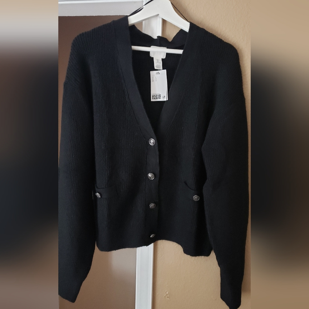 H&M Black Cardigan NWT with Silver Buttons